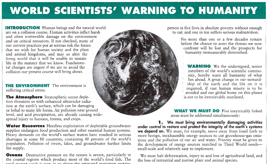 Scientists’ Warning to Humanity (1992)